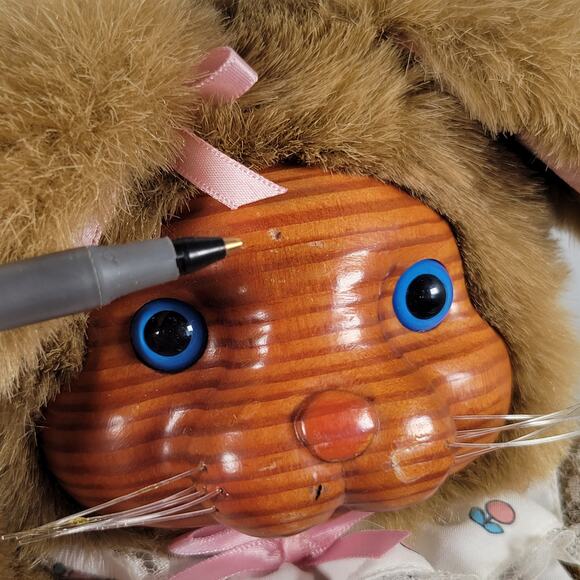 Applause Plush Bunny 12" Vintage 1985 Rakes Wood Face Lace Dress Collectible - Picture 16 of 16